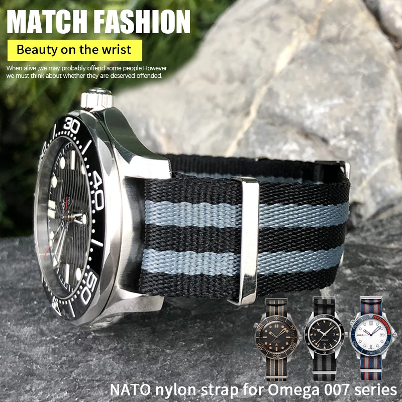 High Quality Nylon NATO Watchband 20mm 22mm Suitable for Omega 007 James Bond Seamaster 300 Commander 22mm Fabric Watch Strap