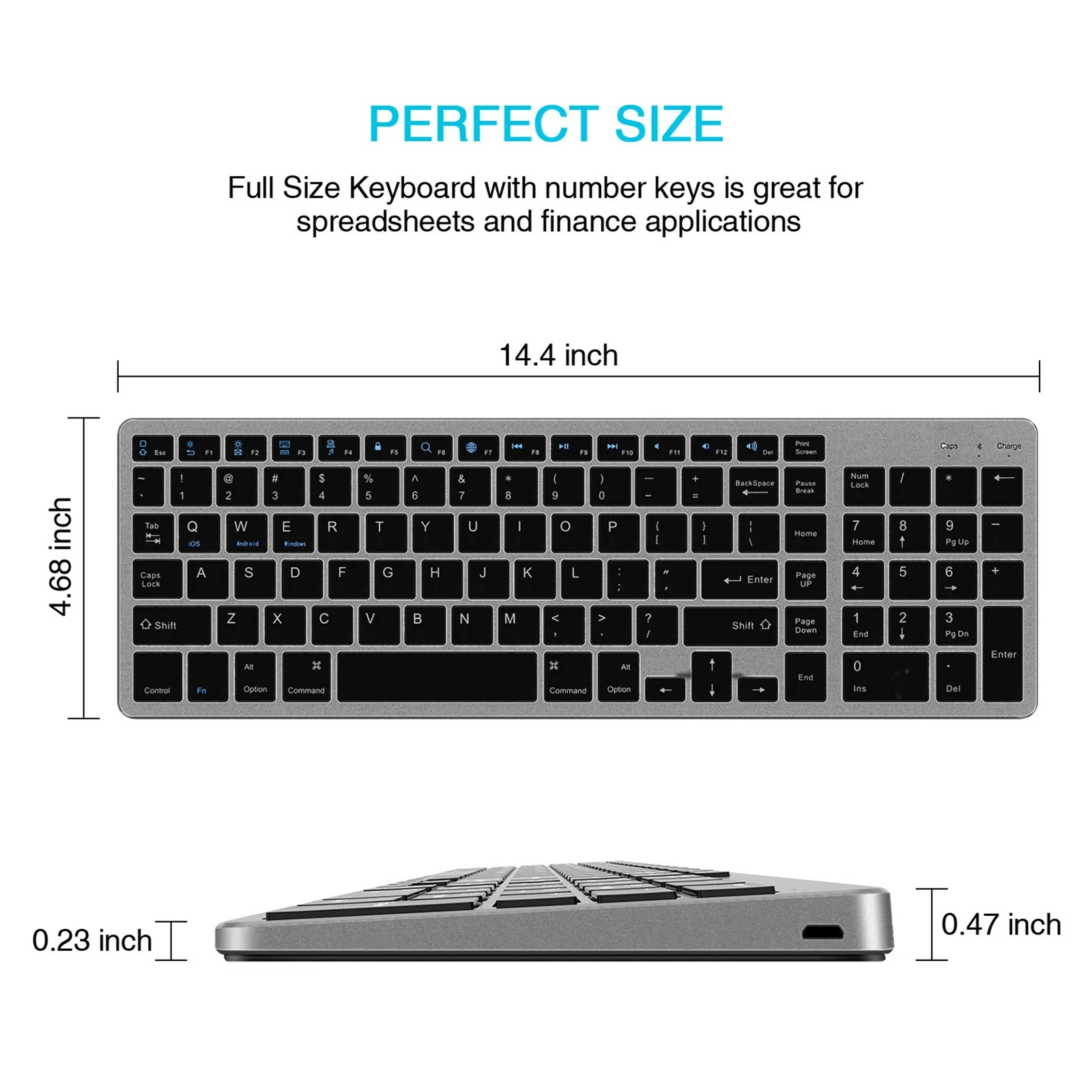 

Rechargeable Bluetooth Keyboard Wireless Full Size With Number Keypad Keyboards For Laptop/Desktop Support Win/IOS/Android#g3