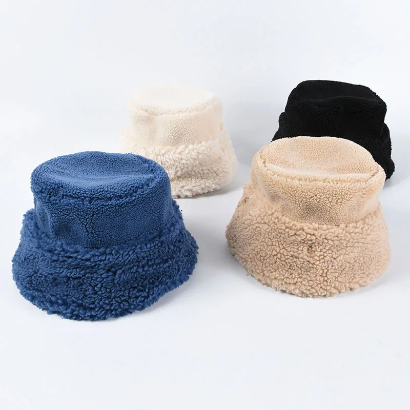 

Fisherman Hat Female Autumn Winter Wide-brim Leisure Fashion Warm Thick Hats Wool Bucket Hats For Women Flat Top Cap