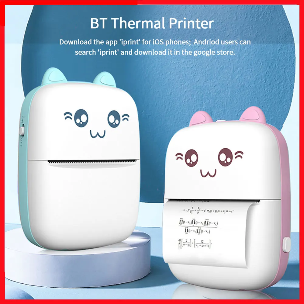 

Portable Mini Thermal Printer Wirelessly BT 203dpi Photo Label Memo Wrong Question Printing with USB Cable imprimante portable