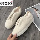 Кроссовки женские на платформе, повседневные Модные сникерсы на плоской подошве, кашемир ягненка, плюшевые меховые, Уличная обувь