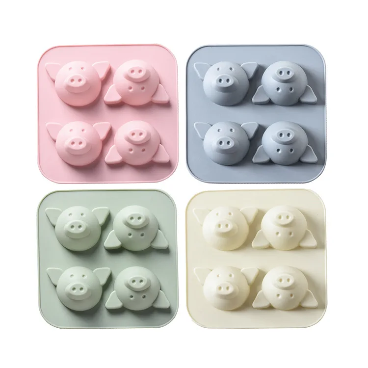 

4 cute little pig silicone cake molds Ice cube fudge chocolate handmade soap mold Silicone mold Homemade kitchen utensils