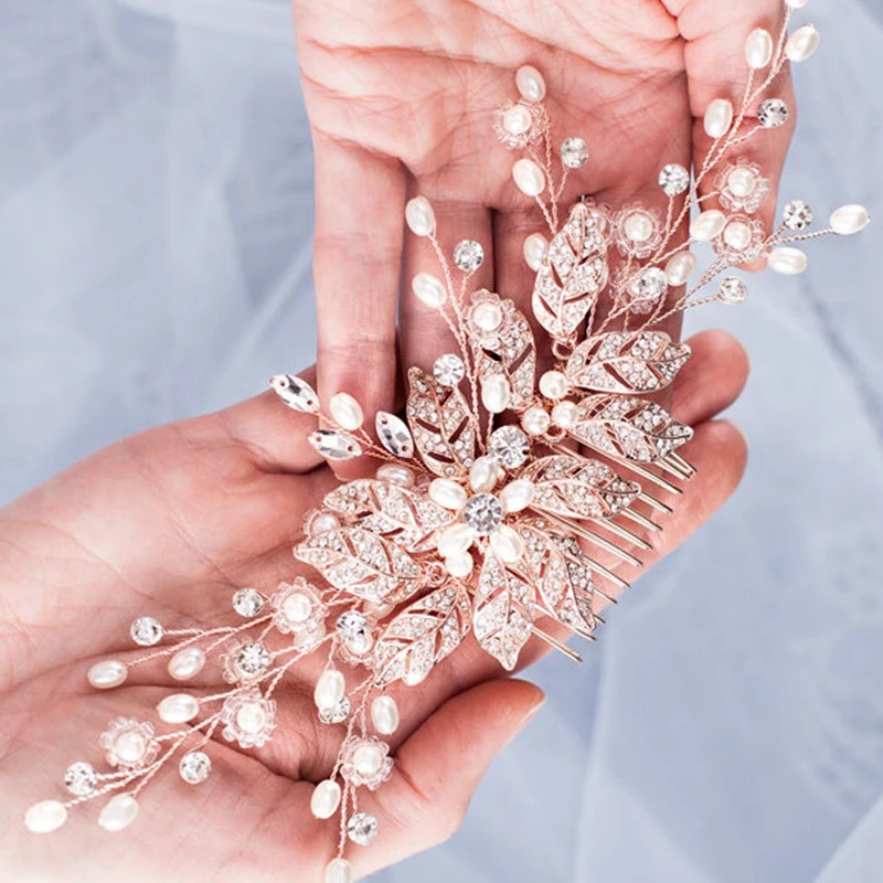 Napon стразы лист жемчуг гребень для волос повязка на голову Свадебная лента-ободок