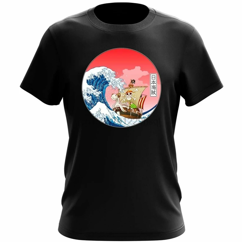 Ging Merry X The Great Wave Of Kanagawa цельная пародия черная футболка S 6Xl крутые топы футболка|Мужские футболки| |