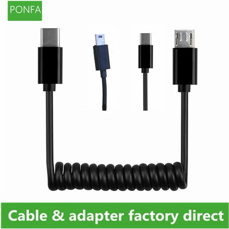 Телескопический кабель для передачи данных с разъемом USB-C типа C папа на мини-usb