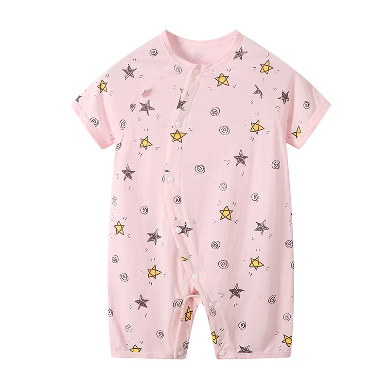 

2020 Summer for Babies Baby Ultra-Thin One-Piece Suit Bamboo Fiber Short Sleeved Kazakhstan Newborn Crawling Clothes Summer