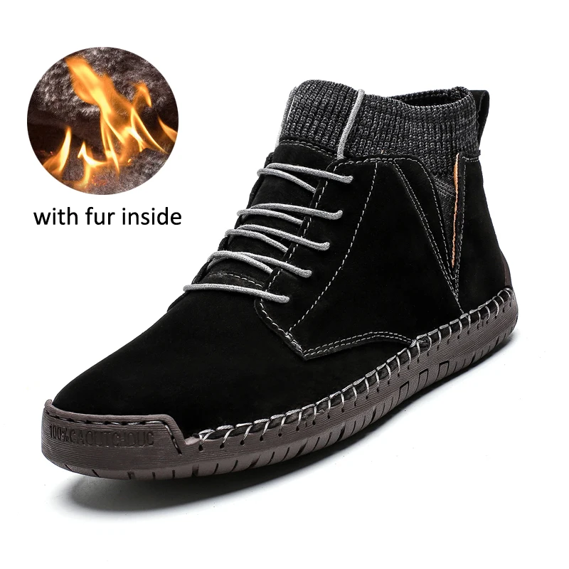 WIth Fur black Г. Новые мужские зимние ботинки с плюшевой подкладкой, теплые мужские ботинки размер 38-48, Нескользящие мужские Ботильоны Водонепроницаемая Осенняя мужская Рабочая обувь - Цвет: WIth Fur black
