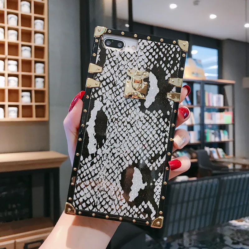 Vintage Snake Skin Case For iPhone 11Pro Max 7 8 Plus Luxury Brand Square Phone Cover 8Plus X XR XS Capa | Мобильные телефоны и