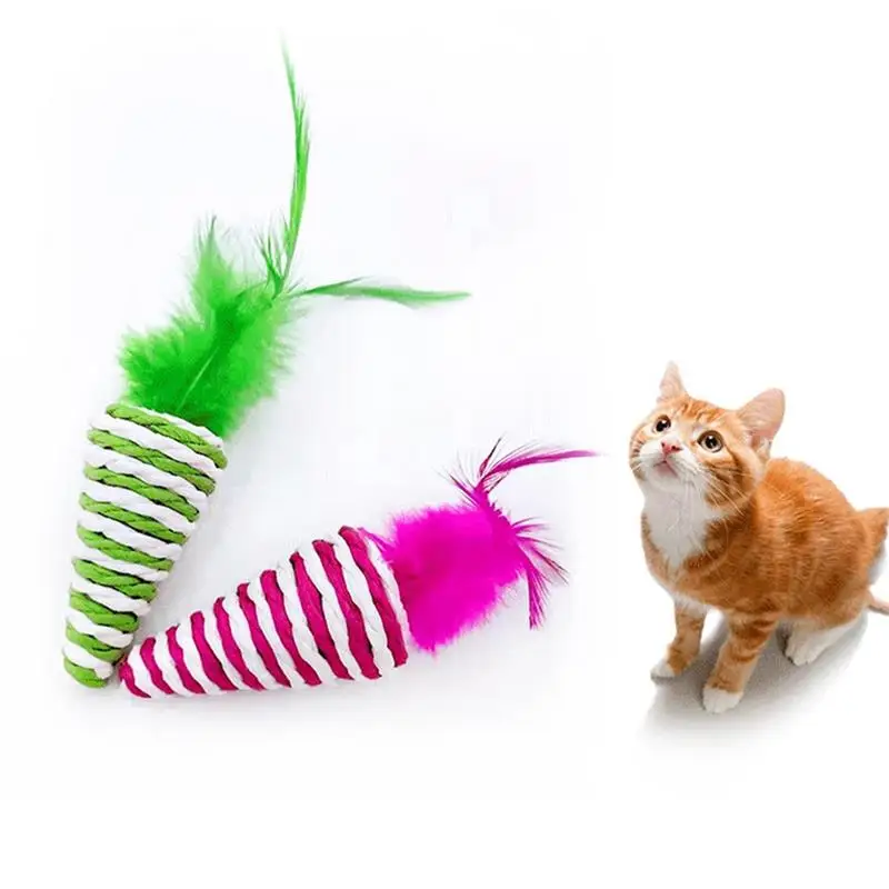 

Interactive Cat Toy Bite-Proof Cat Chew Clean Teeth Toys With Feather Kitten Scratcher Teaser Toy Pet Kitty Product Random Color
