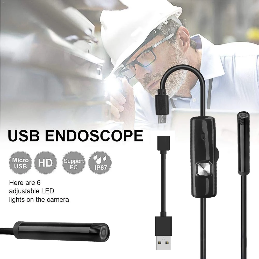 Kebidumei Водонепроницаемый HD 720P 7 мм USB эндоскоп 6 светодиодный длиной 1 м для
