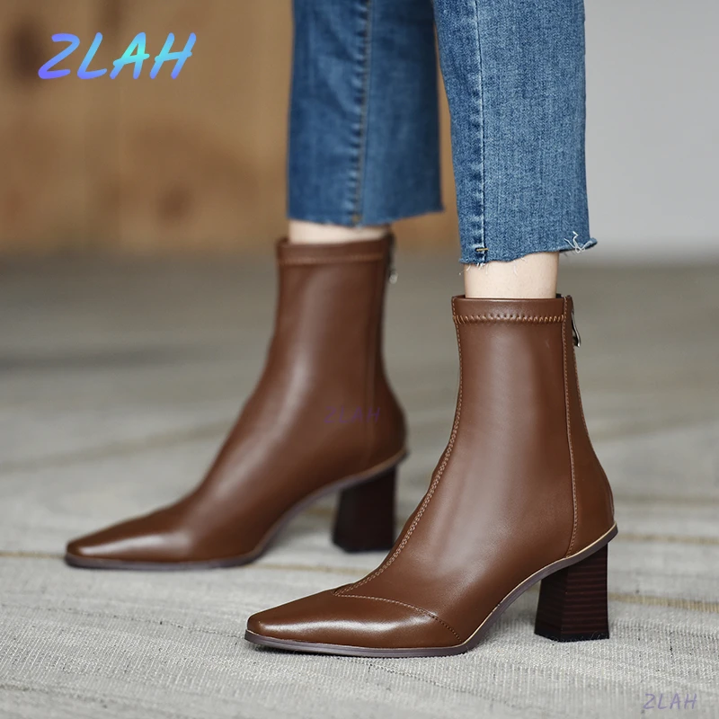 

Новые женские ботинки из искусственной кожи, Зимние ботильоны, женские короткие ботинки на молнии сзади, женские ботинки на высоком устойчи...