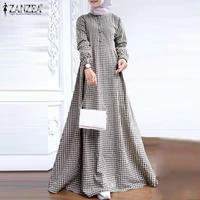 womens 2021 spring autumn fashion muslim long dress zanzea elegant casual button plaid long sleeve kaftan dubai abaya