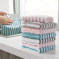 stripe dish clean towel coral fleece highly absorbent wipe cloths kitchen dish pot cups cleaning rag scouring pad dishcloths