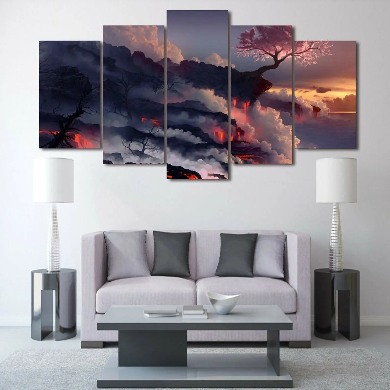 

No Framed 5 pieces Blossom Volcano Sunset Landscape Home Decor Modular Pictures Modern Canvas Paintings Printed Posters Wall Art