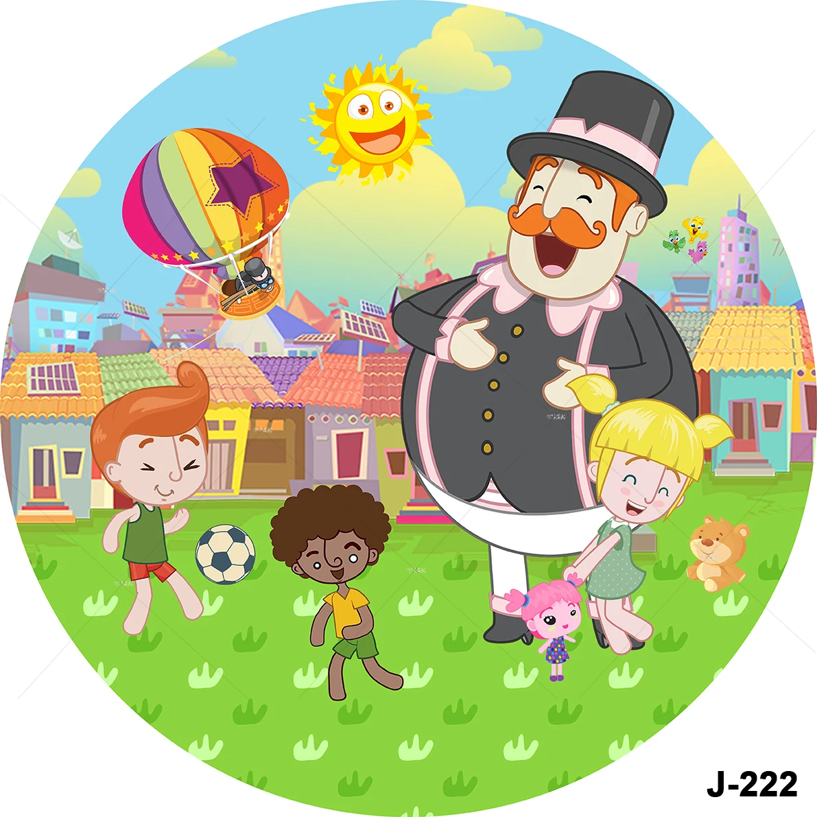 

Children's Playground Background Photography Booth Spring Grassland Flowers Hot Air Balloon Cartoon Backdrop Custom Photo Studio