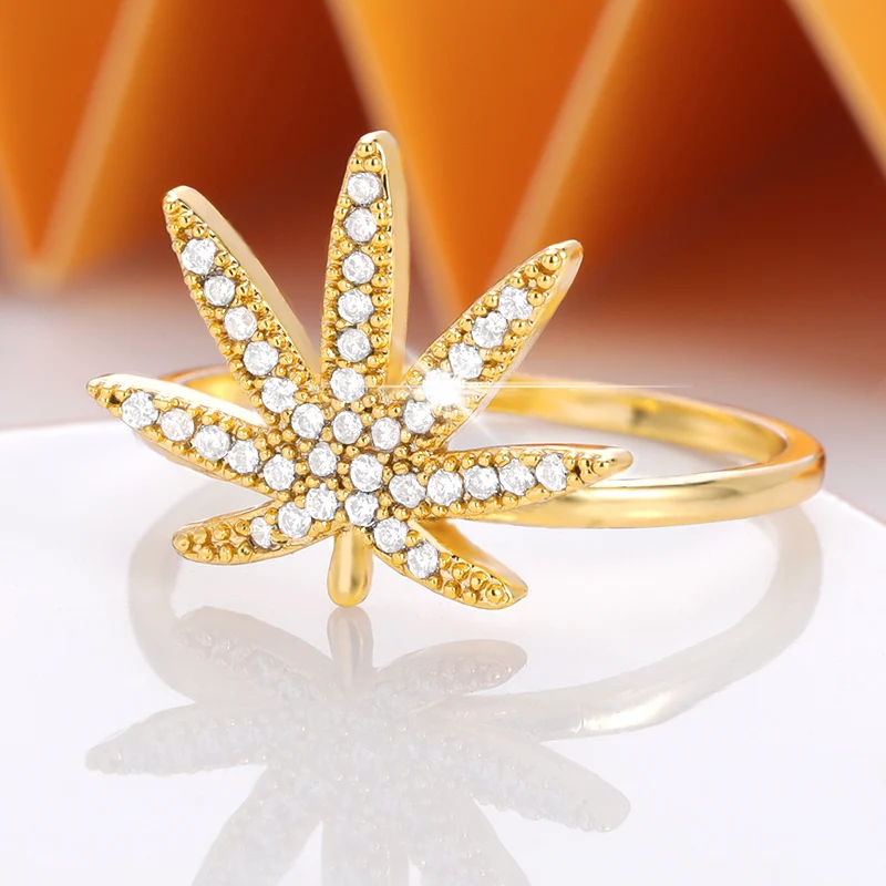 

New Maple Leaf Zircon Ring For Woman Girl Finger Ring Gold Silver Wedding Party Couple Romantic Women Fashion Jewelry Gift Trend