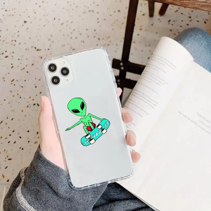 

Cute cartoon Alien space Phone Case Transparent soft For iphone 5 5s 5c se 6 6s 7 8 11 12 plus mini x xs xr pro max