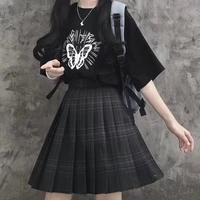 houzhou gothic black plaid skirt women kawaii a line pleated skirt for girls harajuku japanese school uniform preppy style jk