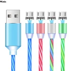 Кабель USB-C, Micro USB, Для зарядки, для Samsung, iPhone, в оплетке, с переливающейся подсветкой, с магнитным разъемом