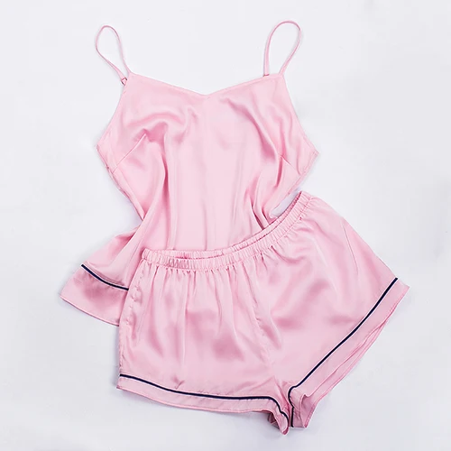 Pink VICTORIA'S ключ розовый V Ночная Пижама с горловиной без рукавов из искусственного шелка, пижамы на бретельках, детский комплект одежды, топ и шорты женская пижама комплект лето-осень пижамный комплект - Цвет: Pink