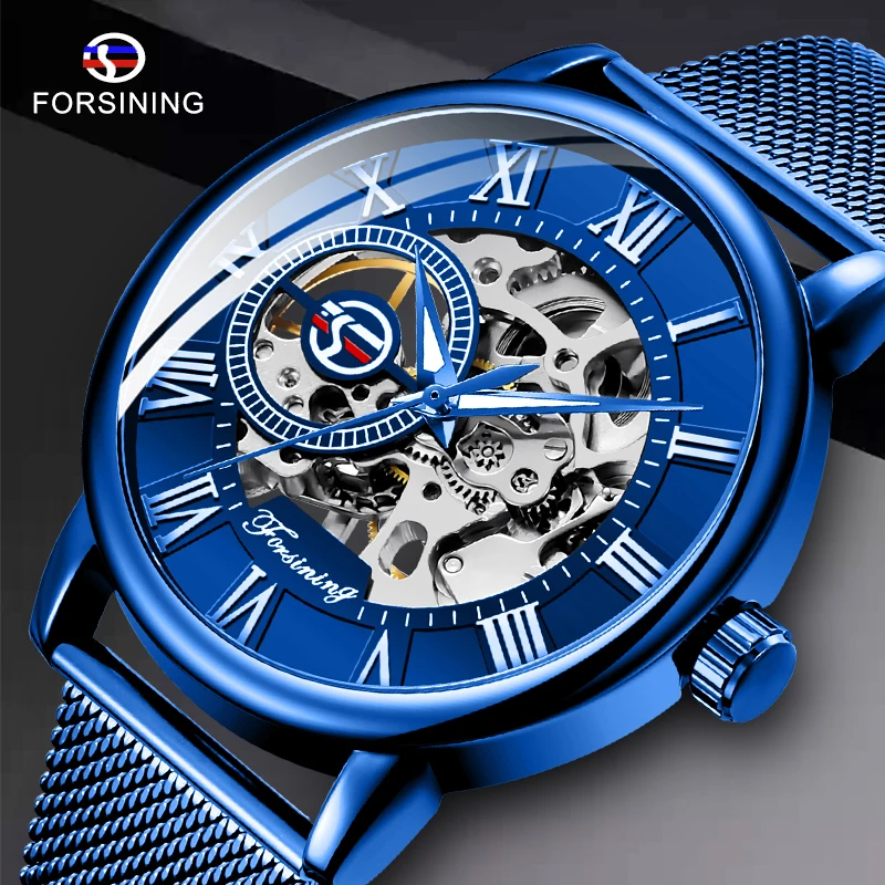 FORSINING Ретро Модный дизайн скелетоны спортивные механические часы светящиеся