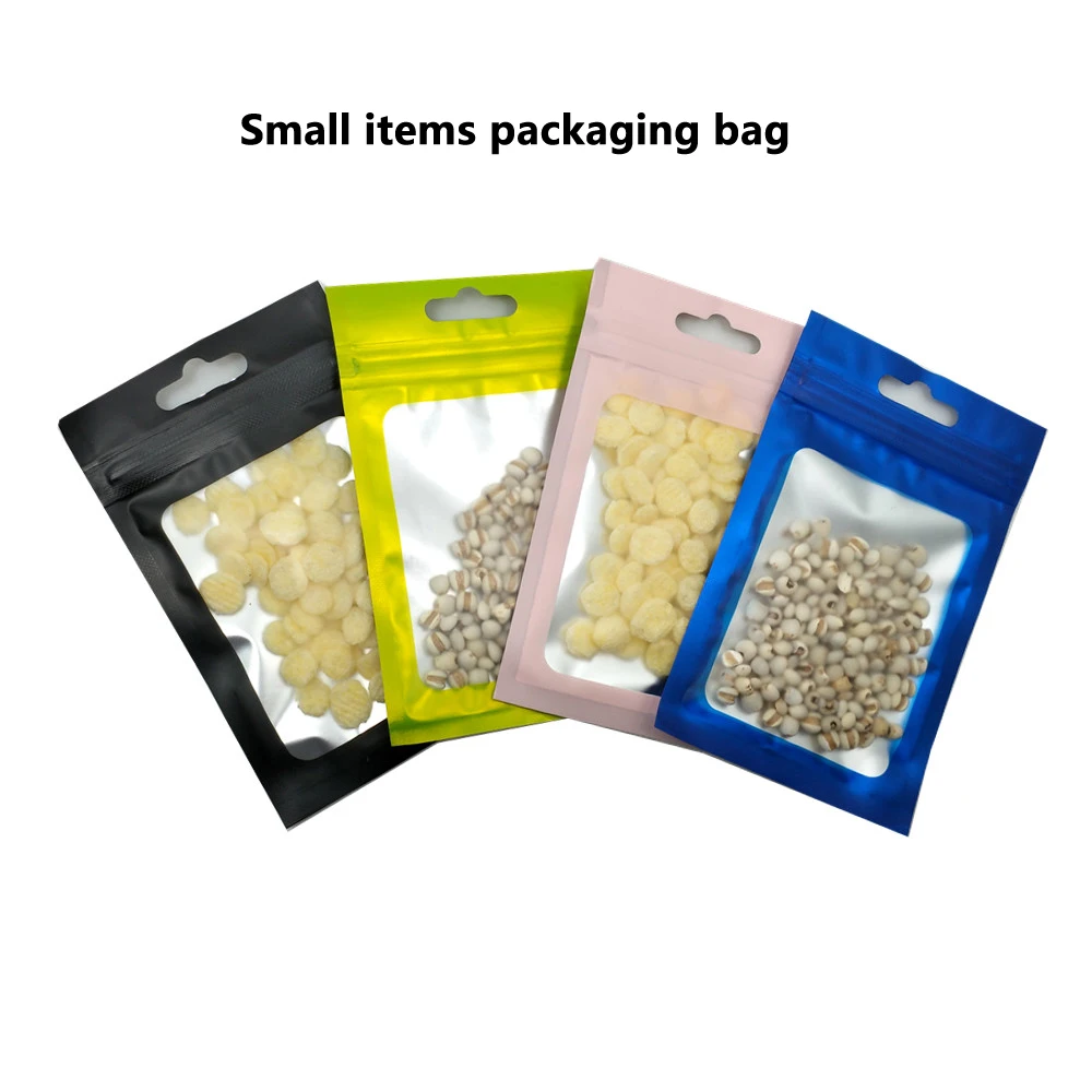 

100 Pcs/Set Ziplock Bag Resealable Mylar Food Bags Matte Clear Window Electronics Packaging Bag Hang Hole Plastic Zipper Pouches