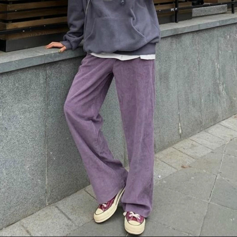 Брюки женские вельветовые с высокой талией летние однотонные фиолетовые |