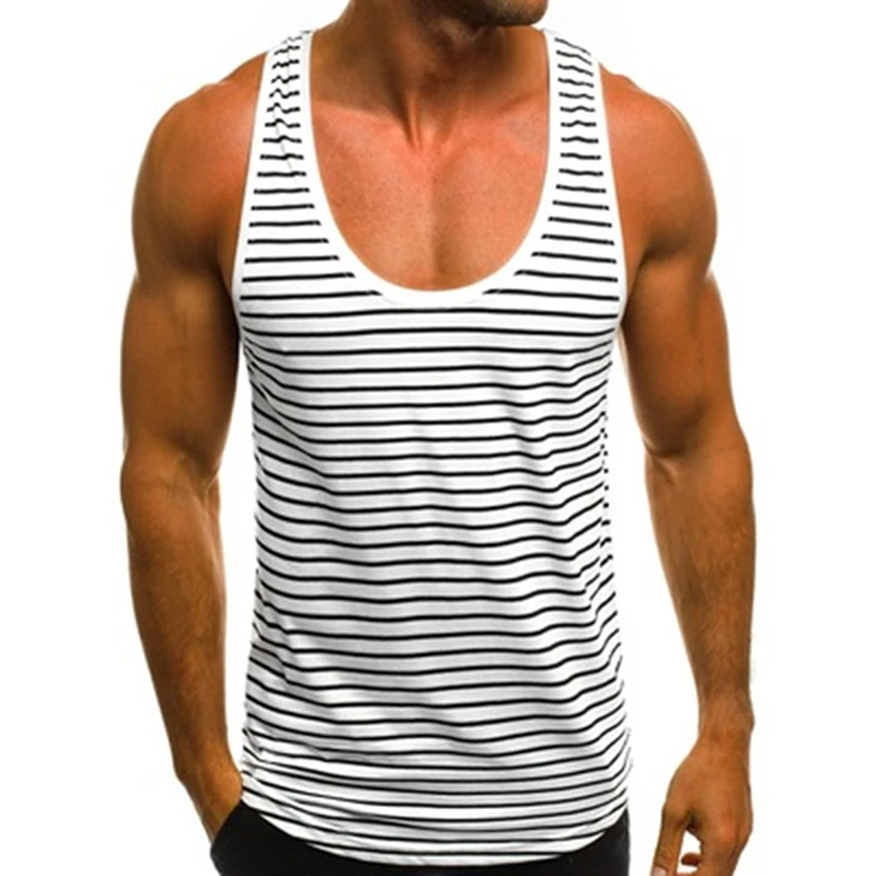

Men's Striped Vest Fitness Slimming Jogging Joker Top Bodybuilding Casual Sleeveless Top