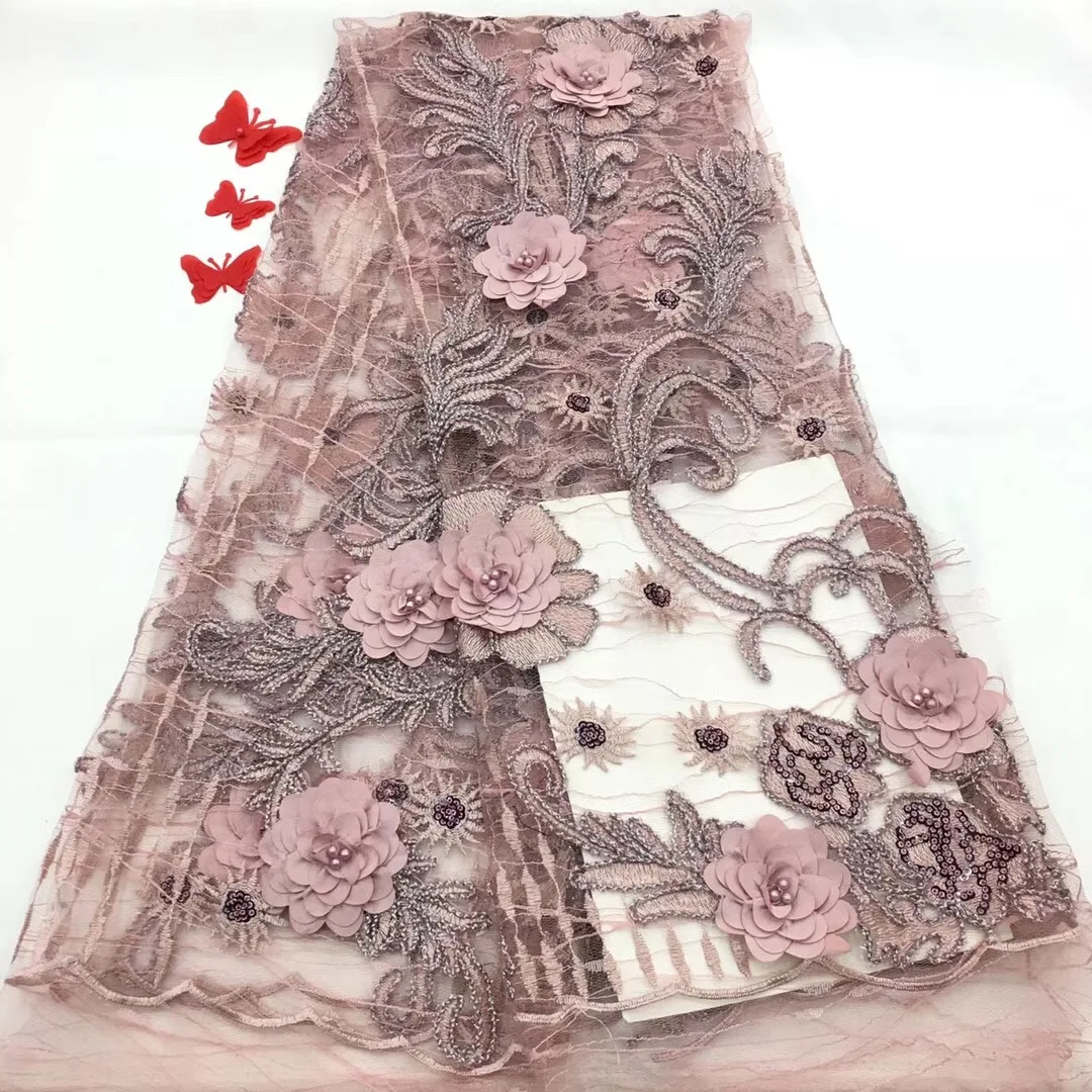

Nigerian Lace Fabrics For Wedding 2019, African French Lace Fabric High Quality 3D Lace, Grey Lace Applique RF173