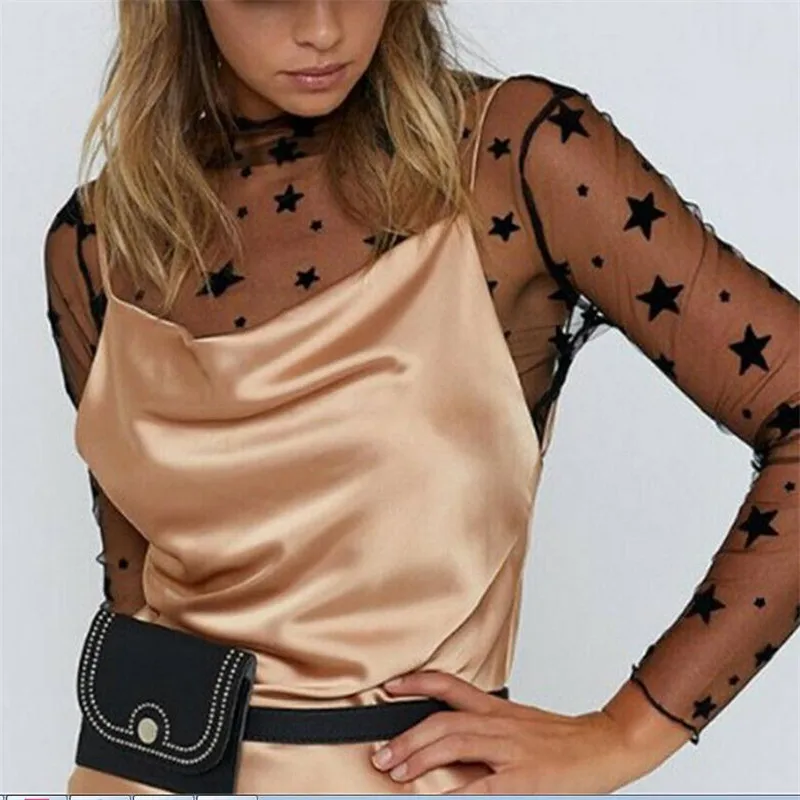 Женская футболка с длинными рукавами новинка сексуальная прозрачная сетчатая