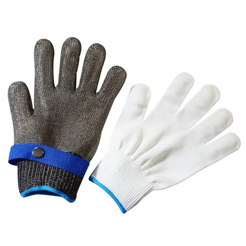 

2pcs Stainless Steel Wire Gloves Nylon Dust-proof Gloves Protective Labor Gloves