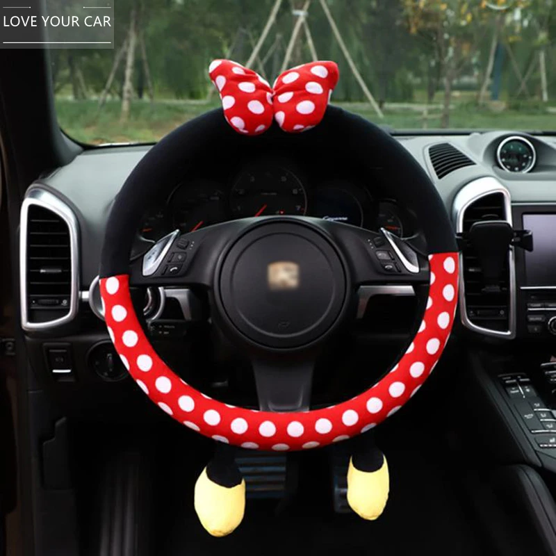 

2021 New Hot High Quality Cartoon Cute Car Steering Wheel Cover 38CM Plush Universal Car Interior Accessories For Women Or Girls