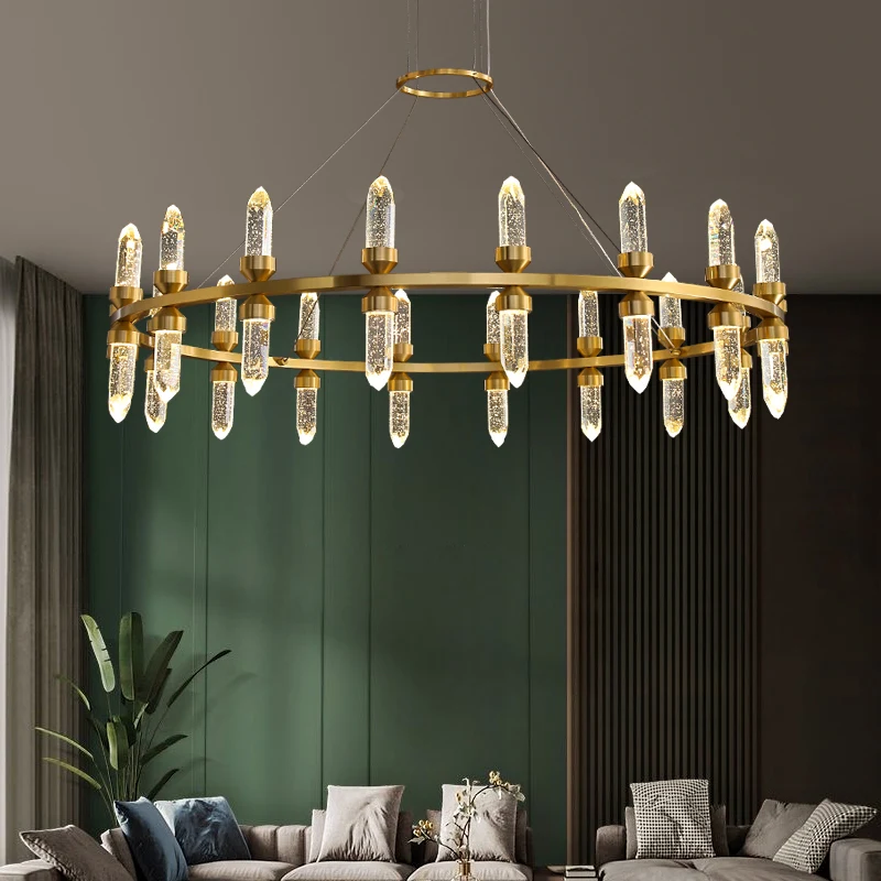 

FKL Modern Crystal Chandelier Simple Copper Round Crystal Column Living room Lamp Bedroom Lamp Restaurant LED Chandelier Lights