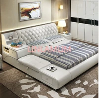 post modern real genuine leather bed soft beddouble bed kingqueen size bedroom home furniture with storage box and drawers