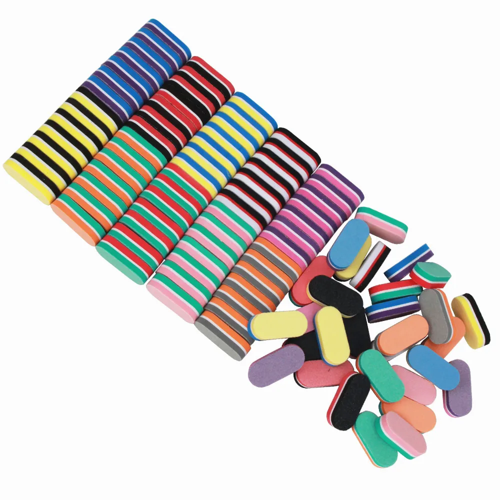 50Pcs/lot Mix Color Mini Nail File Oval Sponge Buffer Block Emery Board Professional Art Grinding Polishing Tools | Красота и