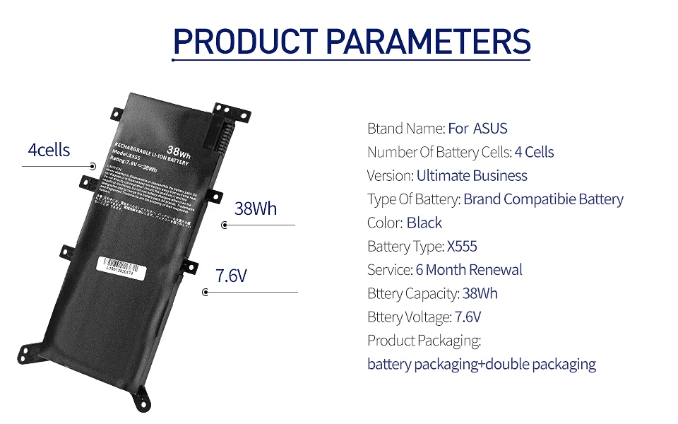 Apexway 7,6 V 38Wh Батарея ноутбука для ASUS X554L X555L X555LB X555LN X555 X555LD X555LP F555A F555U W519L F555UA VM C21N1347