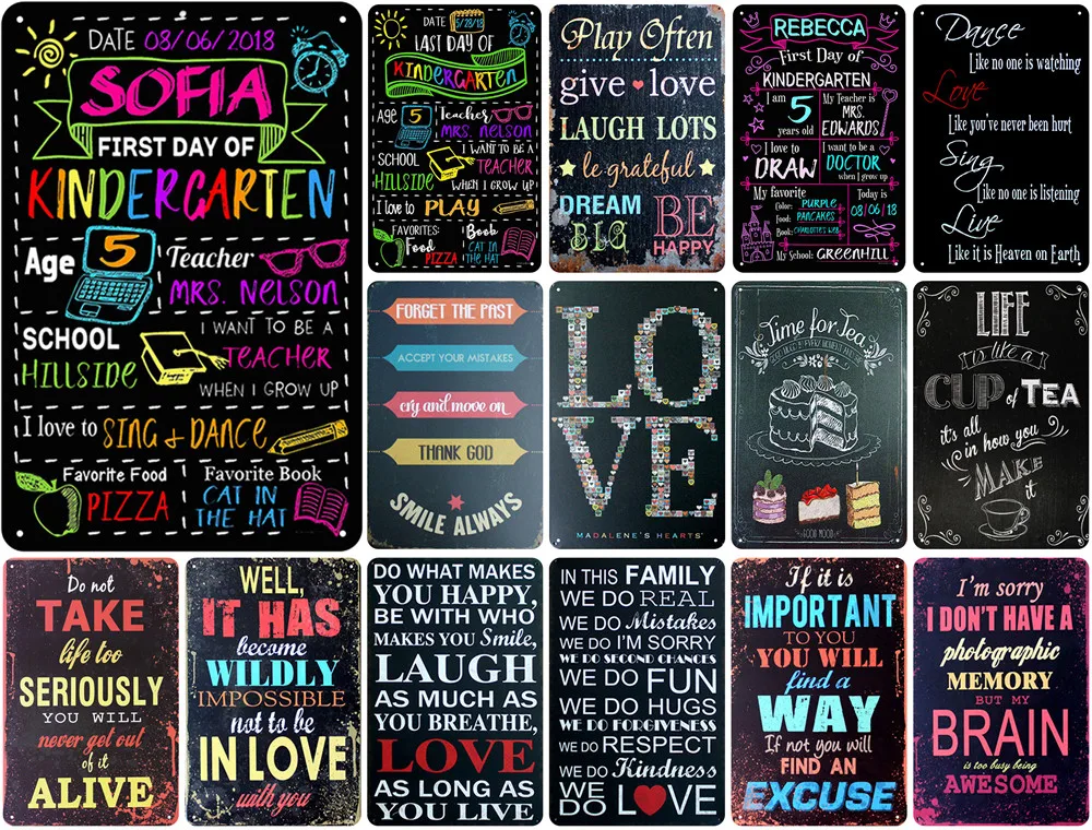 

Sofia First Day of Kindergarten Vintage Metal Poster of Life Love Family Alive for Tiki Bar Child Room Decor Tin Sign Kids Gift