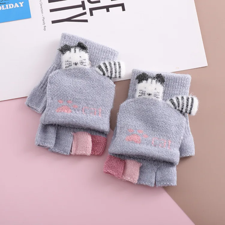 2020For 3-6 Winter baby half finger warm gloves boys and girls lovely glove kids knitting with high quality | Детская одежда и