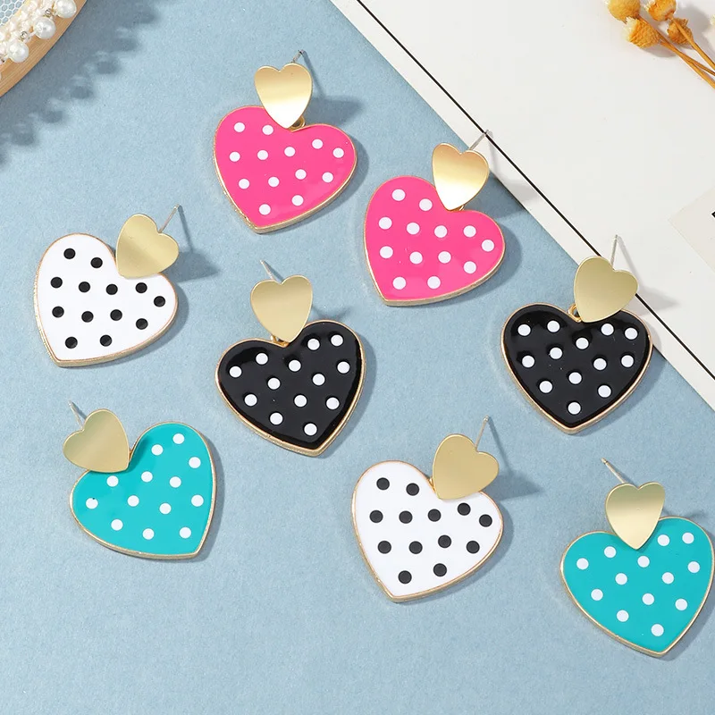Корейские модные серьги карамельных цветов в горошек двойное сердце висячие для
