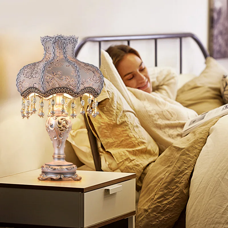 

73x40x15cm European Petal Table Lamp Country Princess Lace Bedside Lamp Pink Girl Bedroom Decorative Lighting