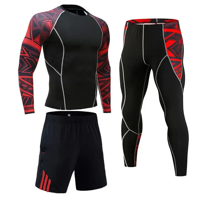 Long 3-piece set Мужские термобрюки> термальный нательный костюм> спортивные штаны для бега> мужские леггинсы рубашки спортивные штаны для фитнеса мужские Рашгард - Цвет: Long 3-piece set