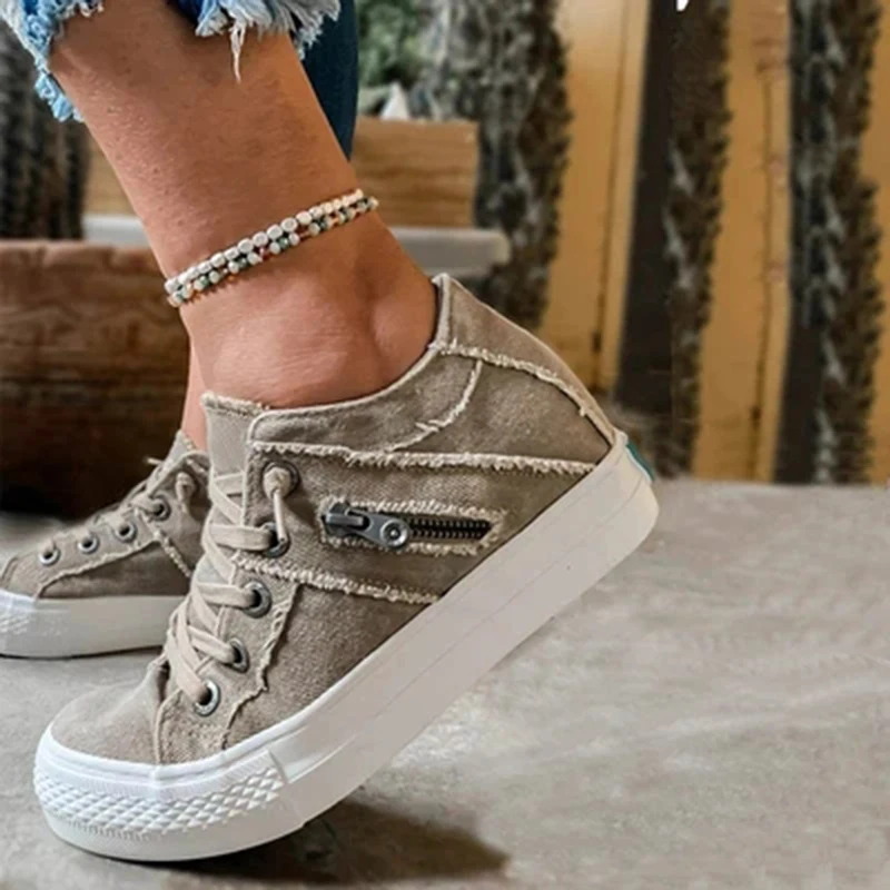 

Casual Shoes Flats 2021 Women Sneakers Flats Platform Zipper Slip-on Breathable Women Lace-up Flats Walking Shoes Woman