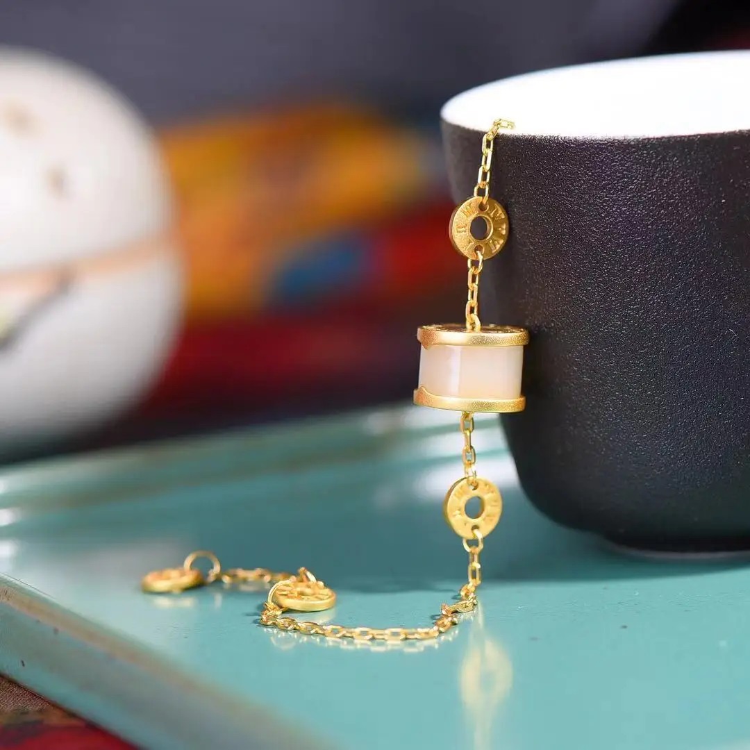 

Натуральный 925 инкрустированный Hetian Jade браслет паспарту