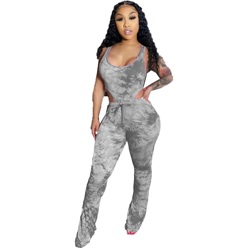 Комплект леггинсов с принтом в виде галстука красителя Комбинезон расклешенными