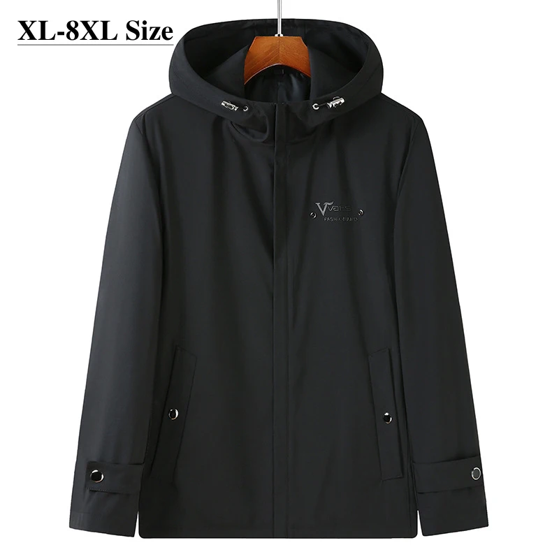 

Большие размеры 6XL 7XL 8XL Осенняя Новая мужская ветровка с капюшоном однотонная модная деловая повседневная куртка мужская брендовая одежда
