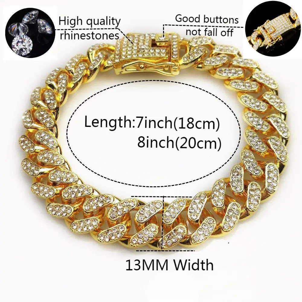 13mm Crystal Miami Iced Out Cuban Link Chain Bracelet For Men&Women Full Rhinestones Charms Hip Hop Jewelry Chain wholesale Gift