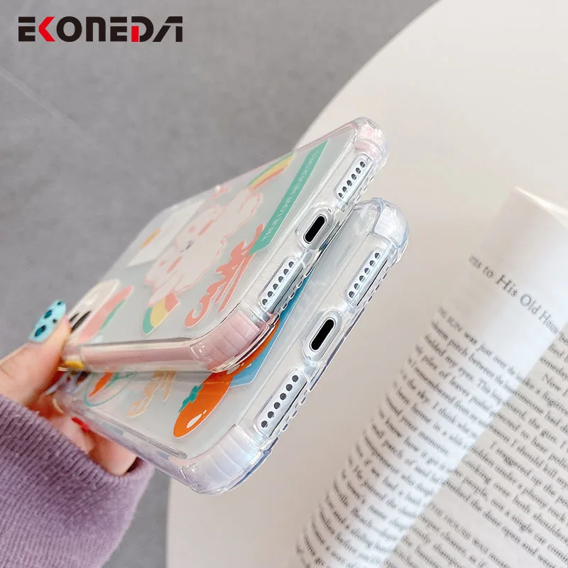 

EKONEDA Cute Cartoon Bear Rabbit Silicone Case For iPhone 11 12 Pro XS Max XR X 7 8 Plus Protective Soft Phone Cases Cover Shell