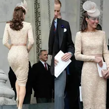Вечерние платья Kate Middleton с длинными рукавами цвета шампанского до колена Звездная праздничная одежда для официального торжества выпускного вечера платья большого размера