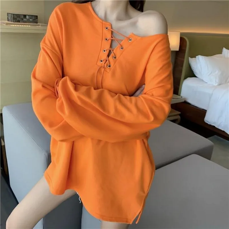 Женская Свободная Повседневная футболка с v образным вырезом мягкая Однотонная