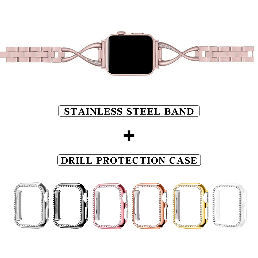 Браслет с алмазным ремешком + чехол для Apple Watch Band женщин 38 мм/42 мм/40 мм/44 мм браслет